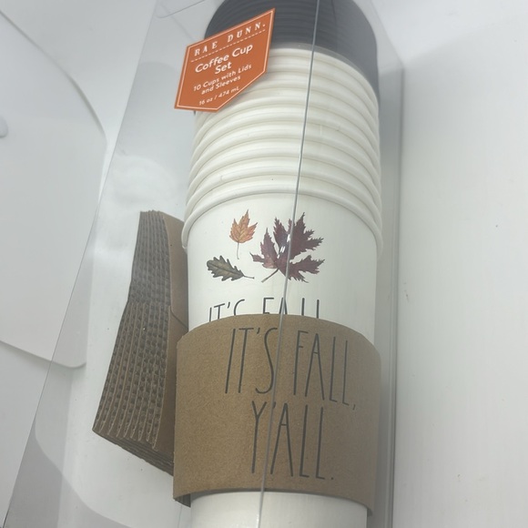 Rae Dunn IT’S FALL Y’ALL To-Go Coffee Cups With Sleeves and Lids Set of 10 16oz - Picture 2 of 3